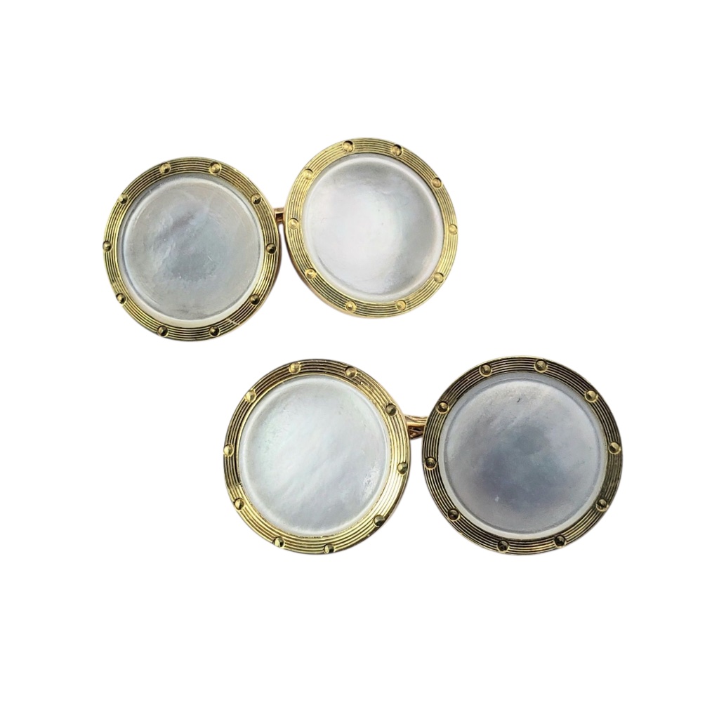 14 Karat Yellow Gold And Mother Of Pearl Cufflinks 21957